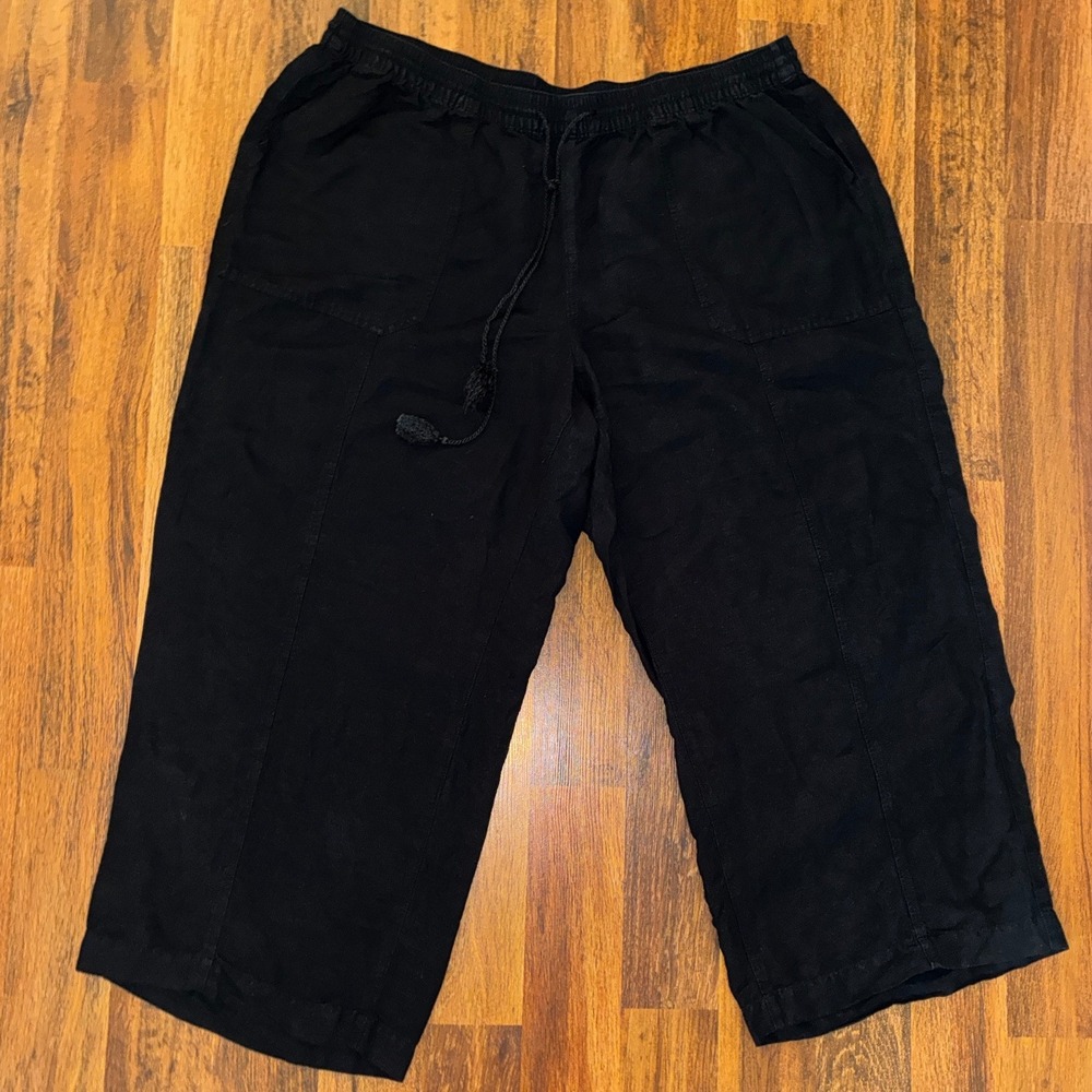 Lane Bryant Black Linen Blend Drawstring Crop Pants Plus Size 22/24 Wide Leg